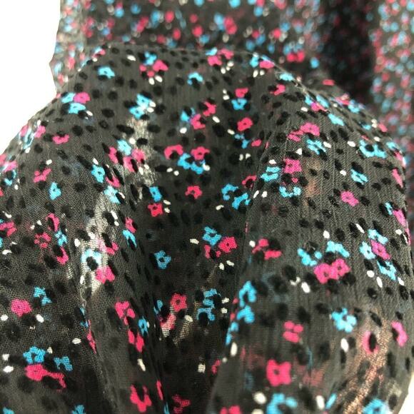 CeCe Long Sleeve Black Dress Wisttful Blooms Size 4 Retro Ditzy-floral Tie Neck - Picture 12 of 16